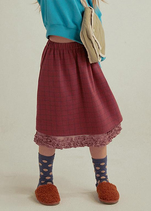 COTTON FRILL SKIRT BURGUNDY - bottom