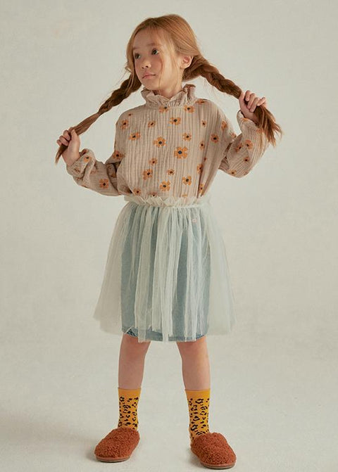 FLOWER FRILL BLOUSE BEIGE - top