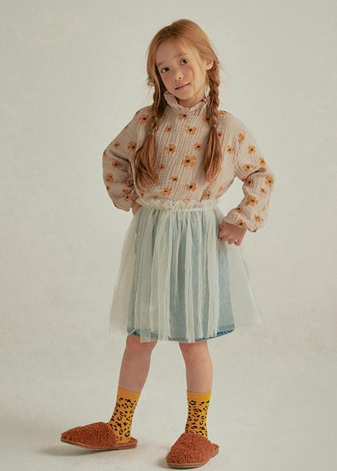 FLOWER FRILL BLOUSE BEIGE - top