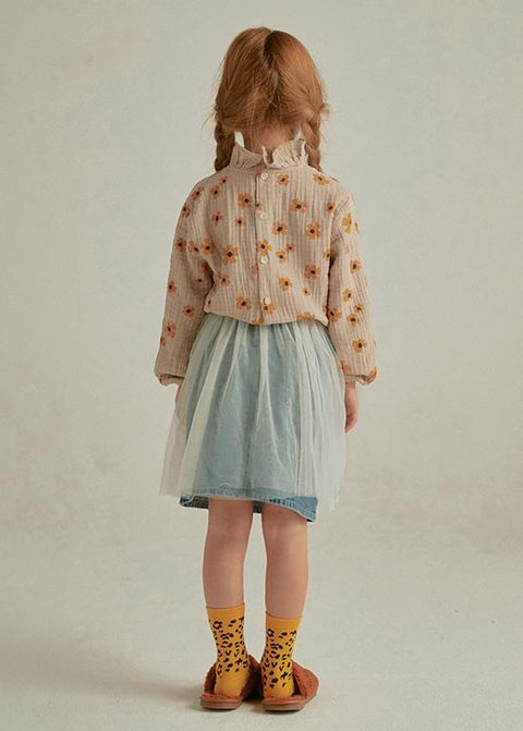 FLOWER FRILL BLOUSE BEIGE - top