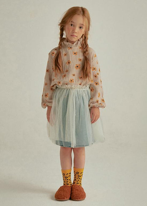 FLOWER FRILL BLOUSE BEIGE - top