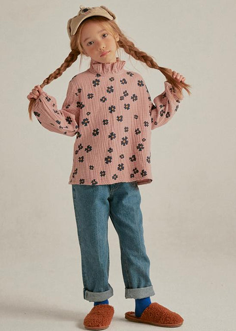 FLOWER FRILL BLOUSE PINK - top